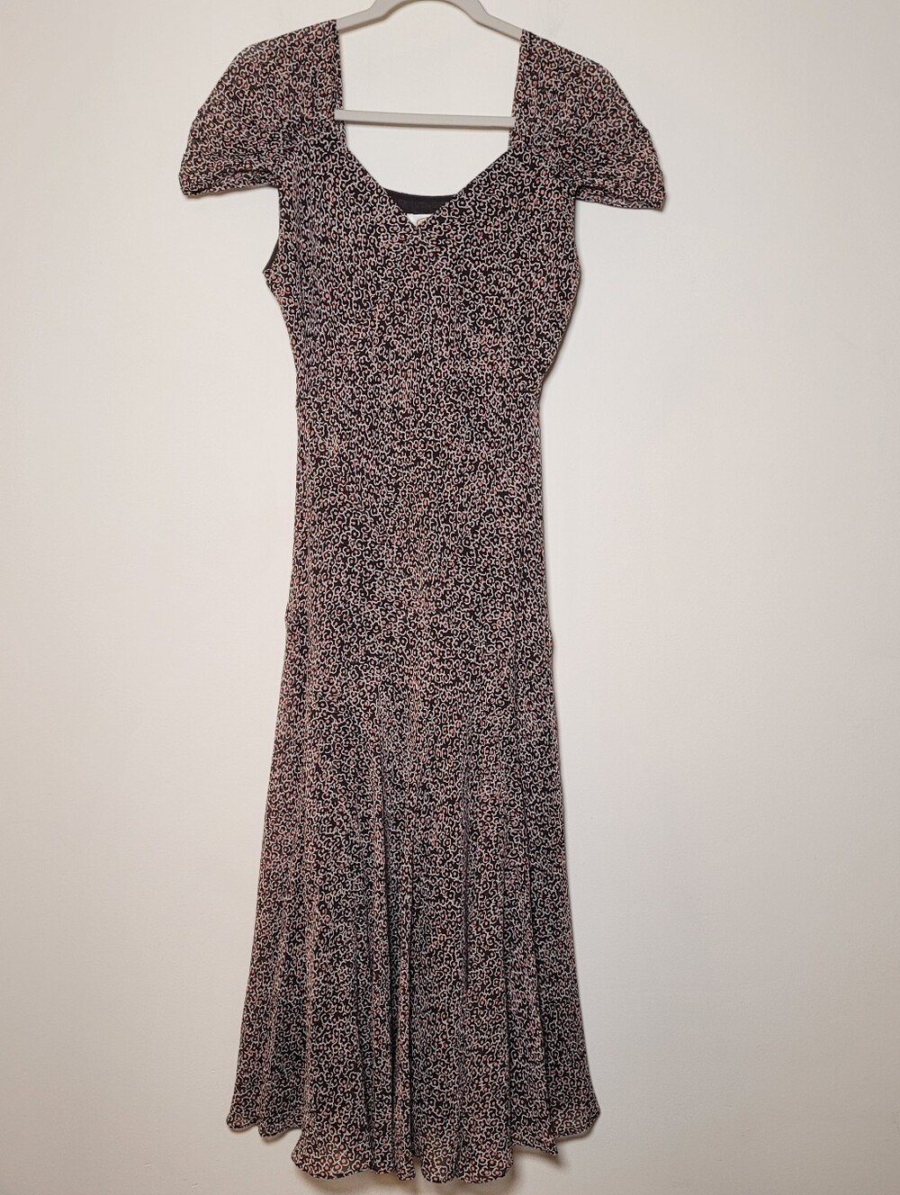 VTG Talbots Maxi Dress Size 8 Silk Dot Floral Cap Sleeve 90s Cottagecore Prairie